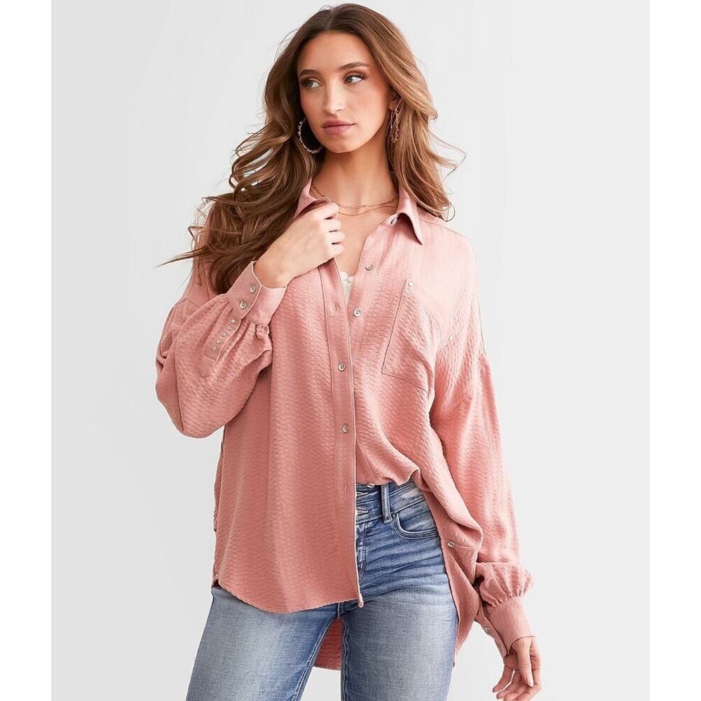 Buckle BKE Button Down Blouse Shirt Ash Rose Pink NEW xs